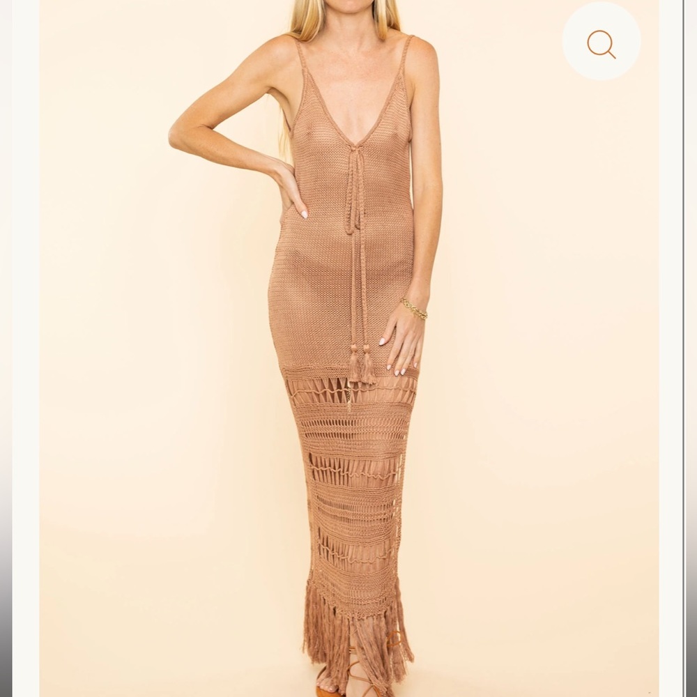 Elegant Tan Crochet Maxi Dress